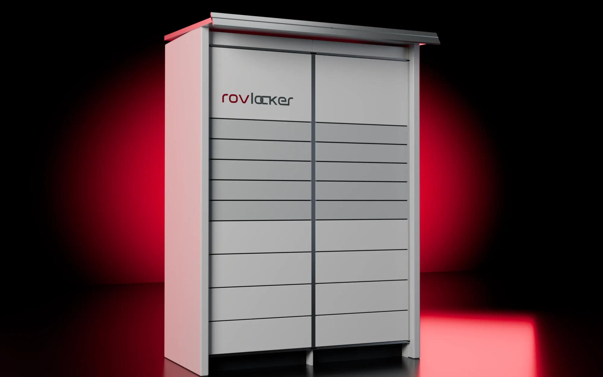 Rovlocker Screenless in a dark studio: two columns of compartments, no screen